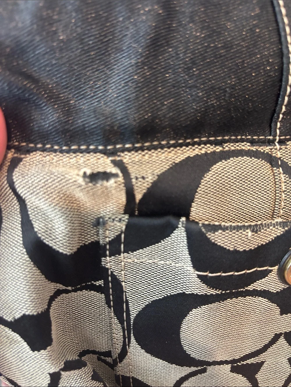 Coach Black and Khaki Signature Canvas Bag